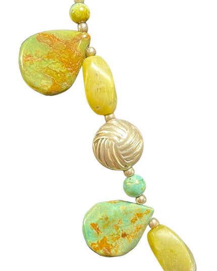 Vintage sterling silver 925 Connemara Marble & Turquois flower fancy necklace