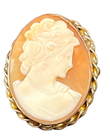 Vintage 12K gold filled Vintage 1950s Carved Shell Cameo brooch pendant