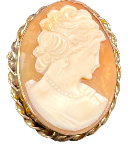 Vintage 12K gold filled Vintage 1950s Carved Shell Cameo brooch pendant