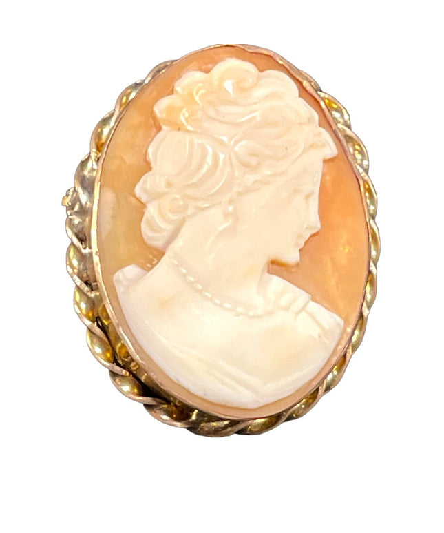 Vintage 12K gold filled Vintage 1950s Carved Shell Cameo brooch pendant