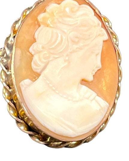 Vintage 12K gold filled Vintage 1950s Carved Shell Cameo brooch pendant