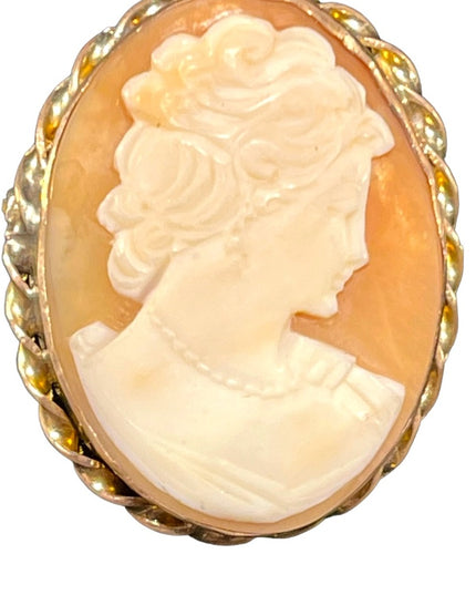 Vintage 12K gold filled Vintage 1950s Carved Shell Cameo brooch pendant