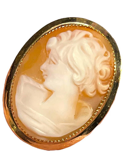 Vintage Catamore 12k Gold filled carved shell CAMEO brooch Left facing