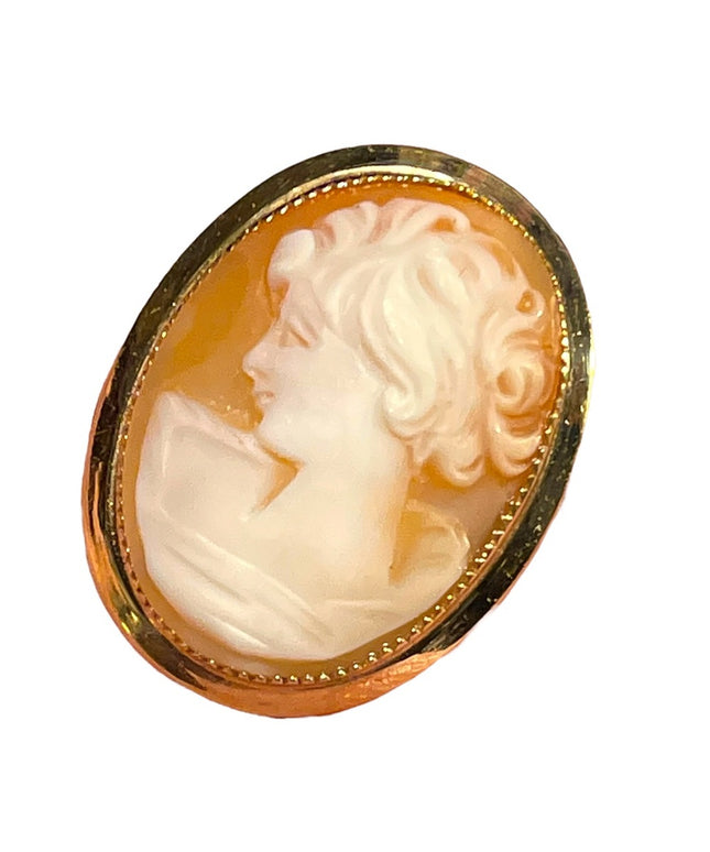 Vintage Catamore 12k Gold filled carved shell CAMEO brooch Left facing