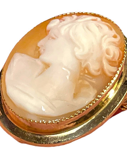 Vintage Catamore 12k Gold filled carved shell CAMEO brooch Left facing