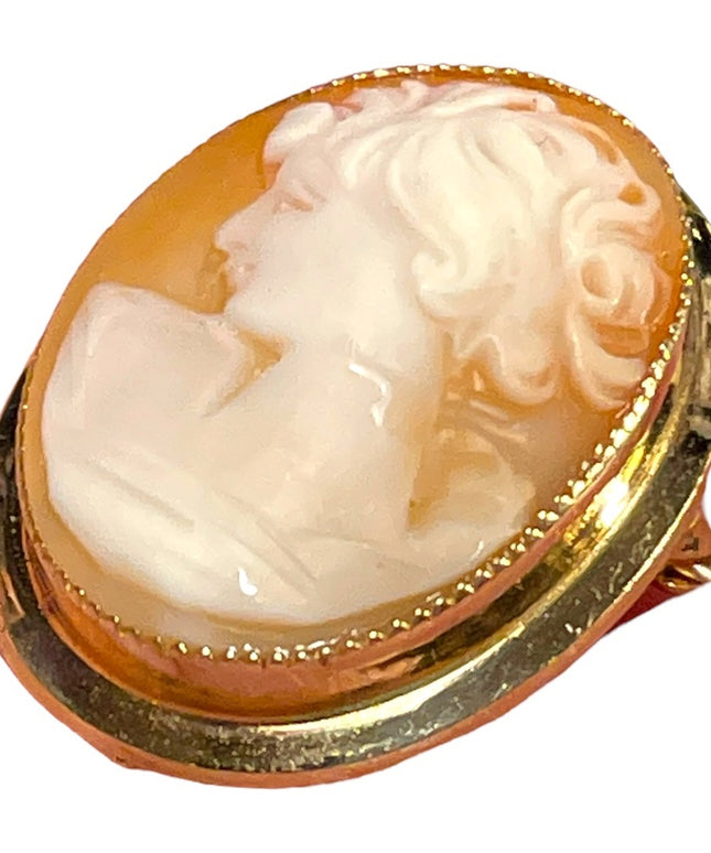 Vintage Catamore 12k Gold filled carved shell CAMEO brooch Left facing