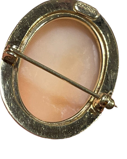 Vintage Catamore 12k Gold filled carved shell CAMEO brooch Left facing