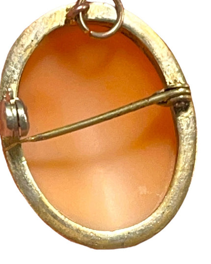 Vintage 12k Gold filled 1960s Carved Shell Cameo Goddess Left facing brooch pend