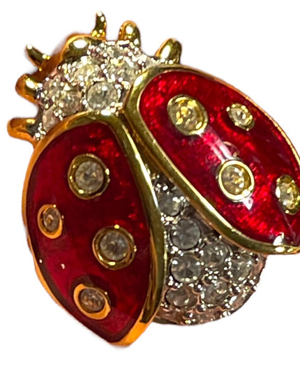 Swarovski Authentic (SWAN) Enameled Gold plated Crystal lady bug brooch