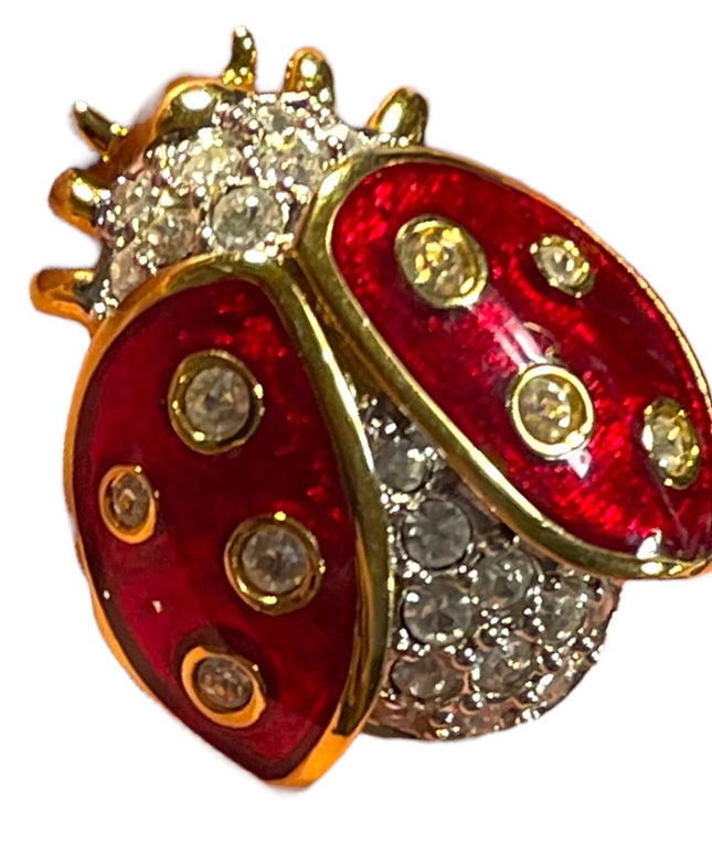 Swarovski Authentic (SWAN) Enameled Gold plated Crystal lady bug brooch