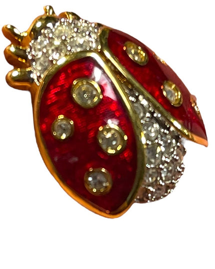 Swarovski Authentic (SWAN) Enameled Gold plated Crystal lady bug brooch