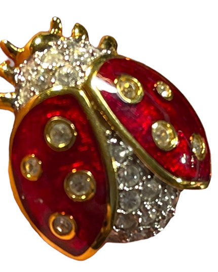 Swarovski Authentic (SWAN) Enameled Gold plated Crystal lady bug brooch