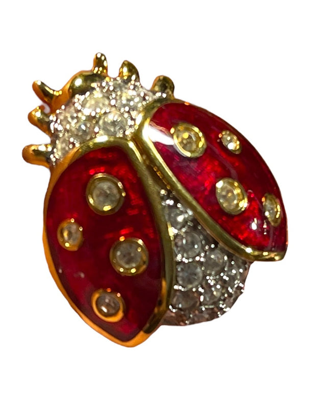 Swarovski Authentic (SWAN) Enameled Gold plated Crystal lady bug brooch