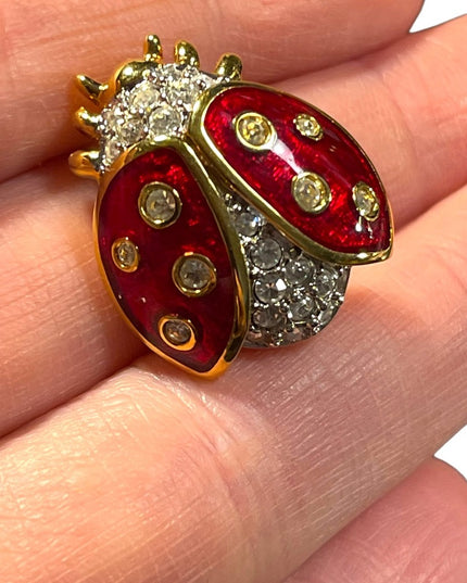 Swarovski Authentic (SWAN) Enameled Gold plated Crystal lady bug brooch