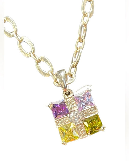 Sterling silver 925 fancy colorful crystals pendant necklace Italy 925