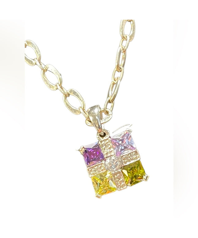 Sterling silver 925 fancy colorful crystals pendant necklace Italy 925