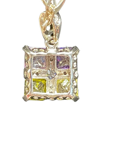 Sterling silver 925 fancy colorful crystals pendant necklace Italy 925