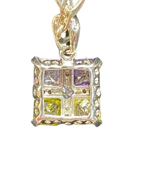 Sterling silver 925 fancy colorful crystals pendant necklace Italy 925