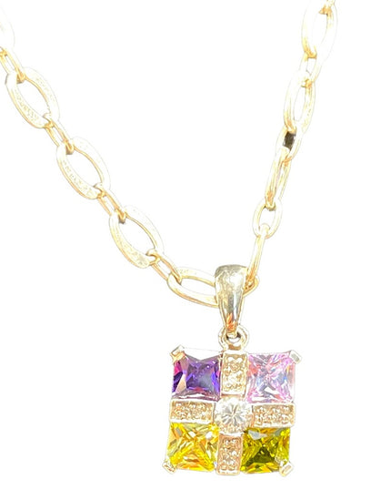 Sterling silver 925 fancy colorful crystals pendant necklace Italy 925
