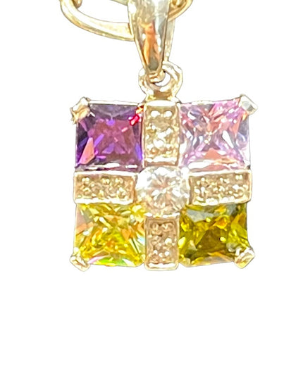 Sterling silver 925 fancy colorful crystals pendant necklace Italy 925