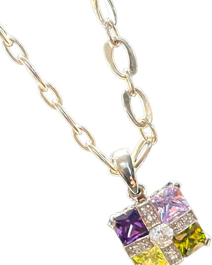 Sterling silver 925 fancy colorful crystals pendant necklace Italy 925