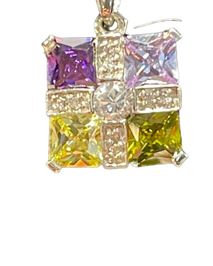 Sterling silver 925 fancy colorful crystals pendant necklace Italy 925