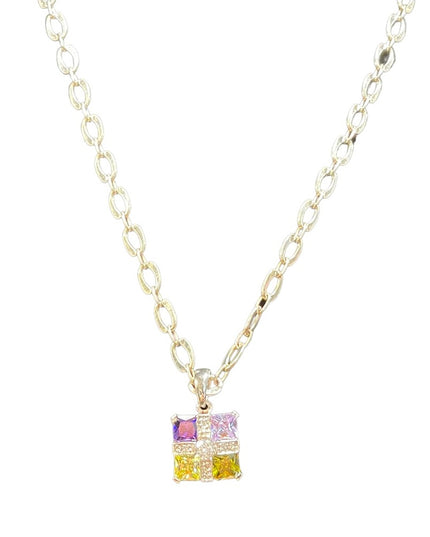 Sterling silver 925 fancy colorful crystals pendant necklace Italy 925