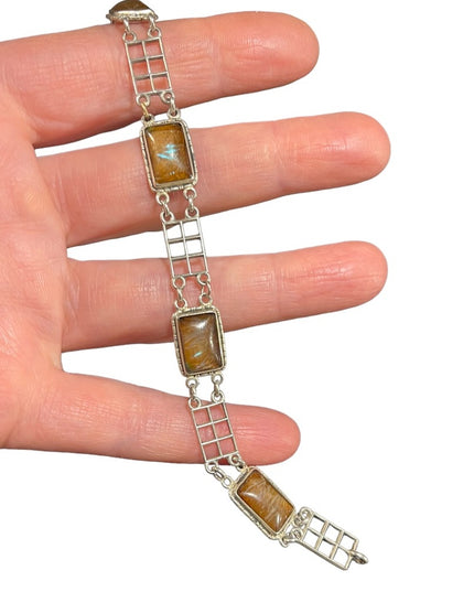 Antique Sterling silver European Glass link bracelet Art deco