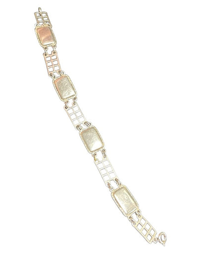 Antique Sterling silver European Glass link bracelet Art deco