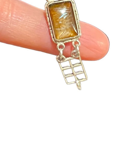 Antique Sterling silver European Glass link bracelet Art deco
