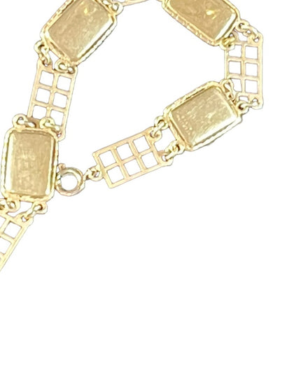 Antique Sterling silver European Glass link bracelet Art deco