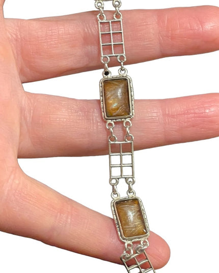 Antique Sterling silver European Glass link bracelet Art deco