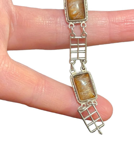 Antique Sterling silver European Glass link bracelet Art deco