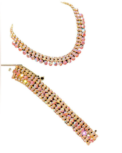 Vintage 1960s Unmarked Weiss Pink AB crystal bracelet & Necklace SET
