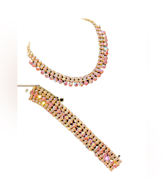 Vintage 1960s Unmarked Weiss Pink AB crystal bracelet & Necklace SET
