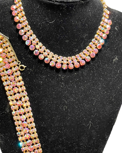 Vintage 1960s Unmarked Weiss Pink AB crystal bracelet & Necklace SET