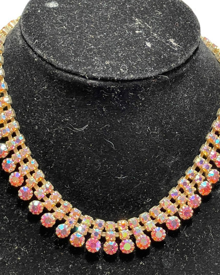 Vintage 1960s Unmarked Weiss Pink AB crystal bracelet & Necklace SET