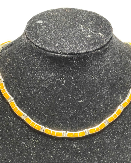 Vintage Southwestern Mexico 925 heavy yellow stone inlay necklace cleopatra