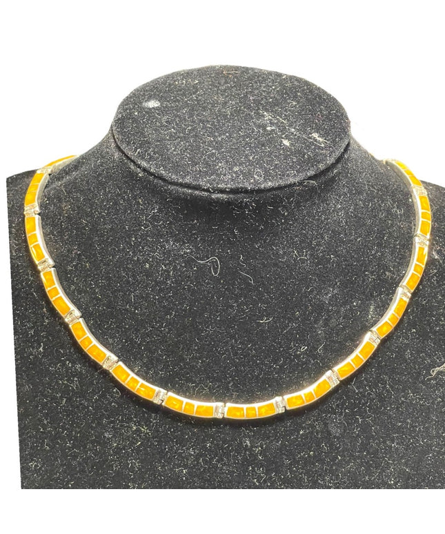 Vintage Southwestern Mexico 925 heavy yellow stone inlay necklace cleopatra