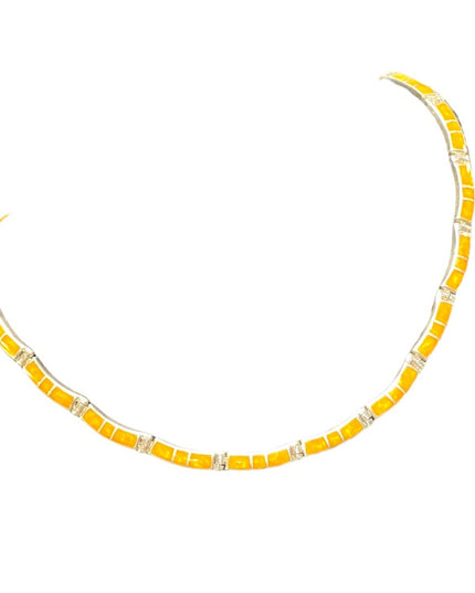 Vintage Southwestern Mexico 925 heavy yellow stone inlay necklace cleopatra