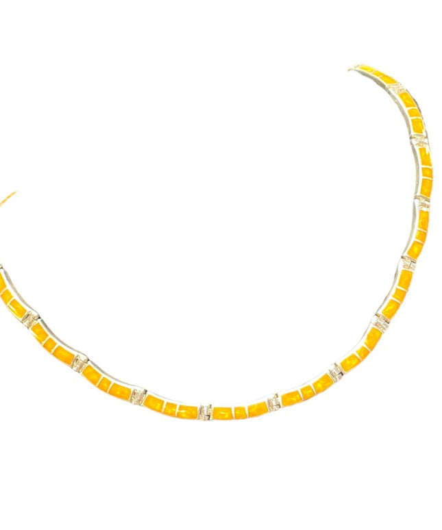 Vintage Southwestern Mexico 925 heavy yellow stone inlay necklace cleopatra
