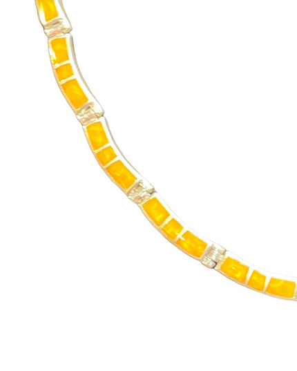 Vintage Southwestern Mexico 925 heavy yellow stone inlay necklace cleopatra