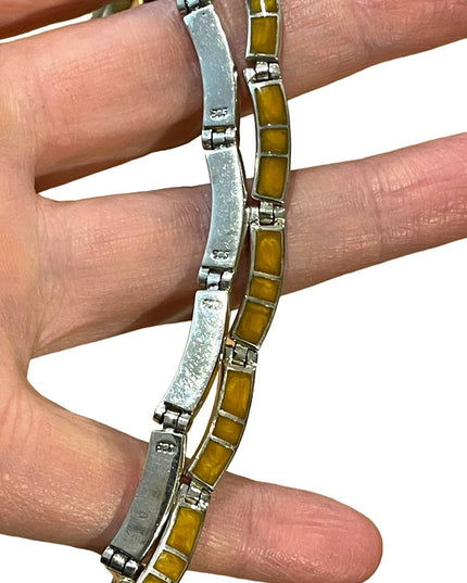 Vintage Southwestern Mexico 925 heavy yellow stone inlay necklace cleopatra