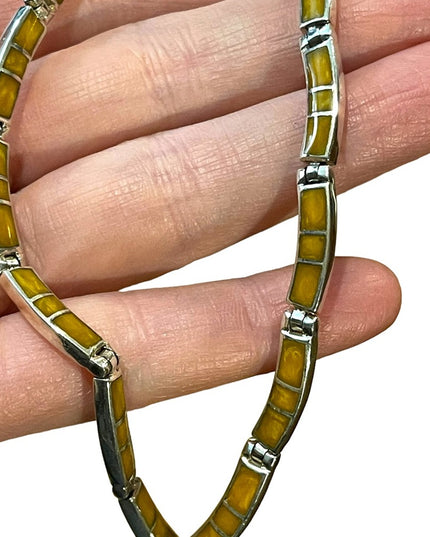 Vintage Southwestern Mexico 925 heavy yellow stone inlay necklace cleopatra