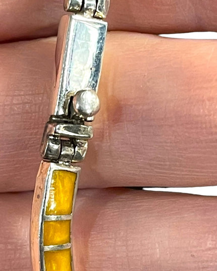 Vintage Southwestern Mexico 925 heavy yellow stone inlay necklace cleopatra
