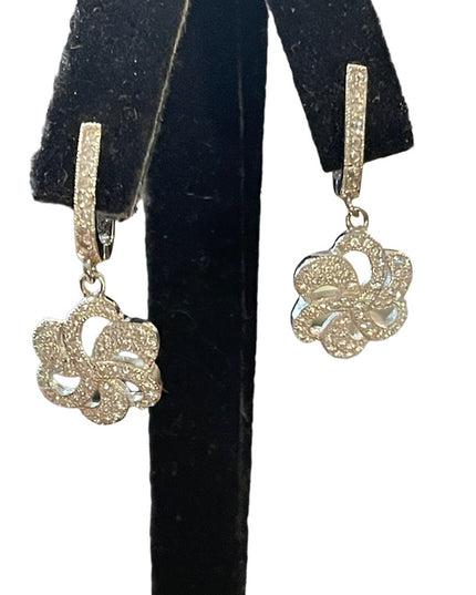 Sterling silver 925 fancy cz dangle earrings flower swirl
