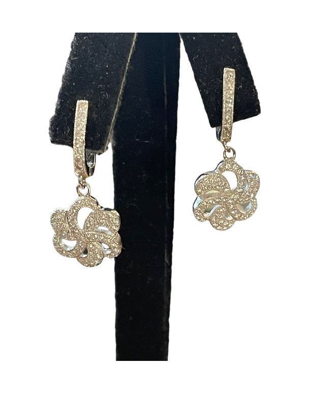 Sterling silver 925 fancy cz dangle earrings flower swirl