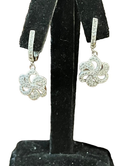 Sterling silver 925 fancy cz dangle earrings flower swirl