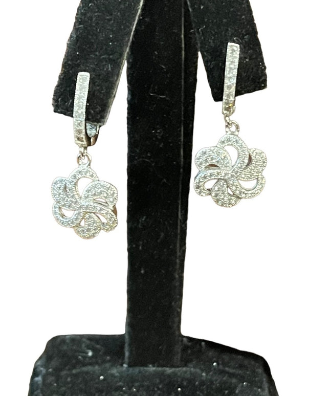 Sterling silver 925 fancy cz dangle earrings flower swirl