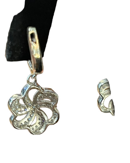 Sterling silver 925 fancy cz dangle earrings flower swirl